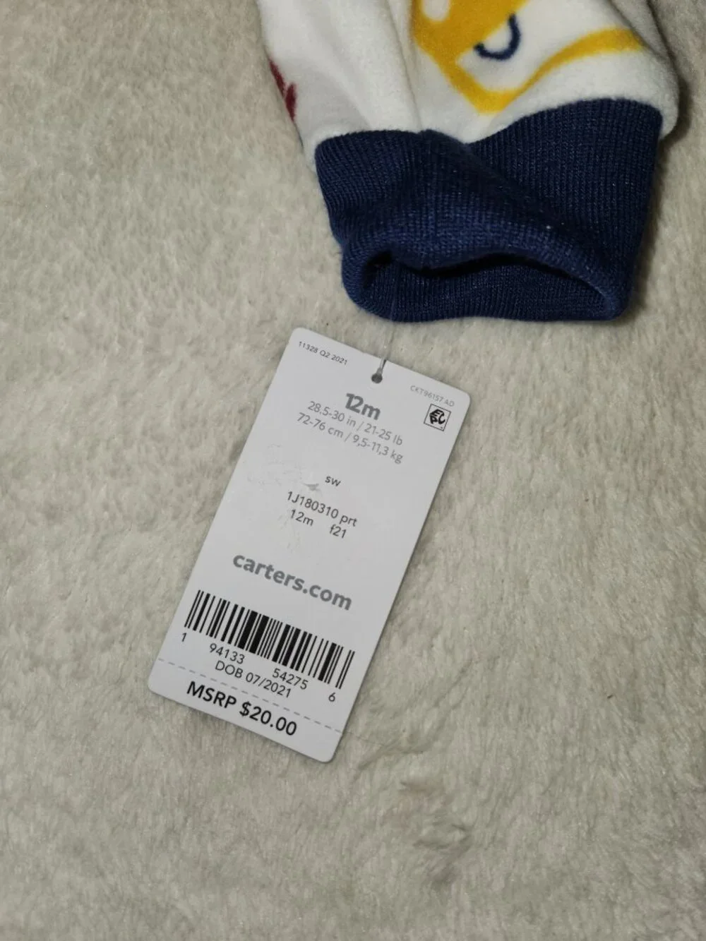 Carter's Fleece Footed Sleeper 12M Cars Trucks Zip Pajamas NWT Baby Boy White